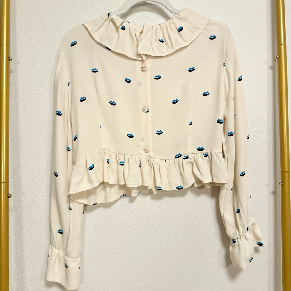 Lykke Wullf Vintage Lips Kirstie Ruffle Top Women’s Sz M blouse - Picture 8 of 9